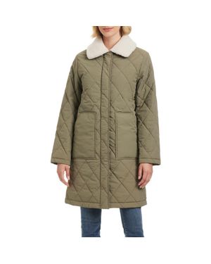 Sanctuary Water Resistant Quilted Coat With Removable Faux Shearling Collar - Green
