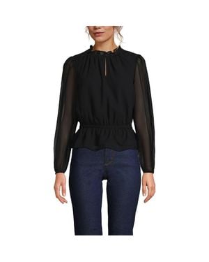 Lands' End Chiffon Peplum Top - Black