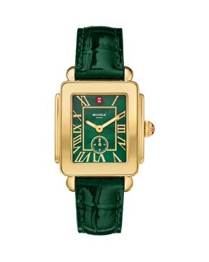 Michele Deco Sport Mid Leather Strap Watch, 29Mm X 31Mm - Green