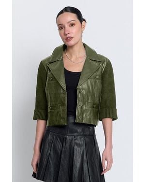Central Park West Quinn Cropped Vegan X Sweater Jacket - Green