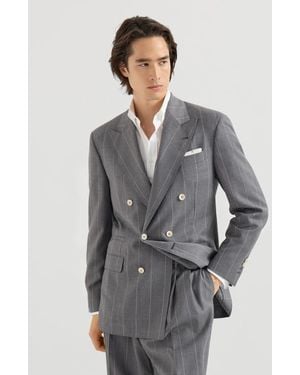 Brunello Cucinelli Virgin Wool Chalk Stripe One-And-A-Half Breasted Tailor Blazer - Gray