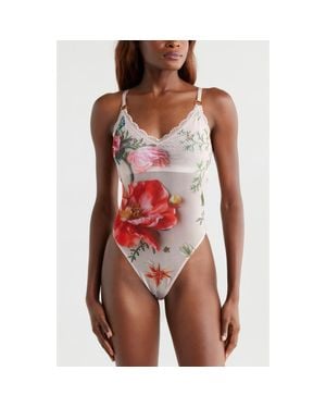 Kilo Brava Placement Print Shelf Bra Bodysuit - Red