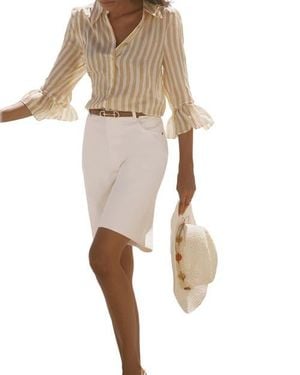 Mint Velvet Striped Ruffle Detail Shirt - Natural