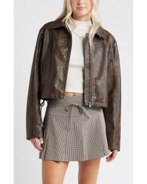 BP. Side Tie Faux Leather Moto Jacket - Gray