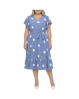 Standards & Practices Polka Dot Belted Midi Dress - Blue
