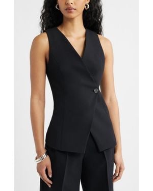Open Edit Icon Twill Asymmetric Button Vest - Black