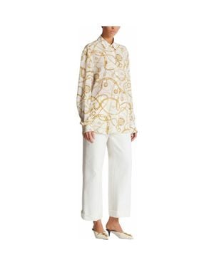 Balmain Printed Silk Shirt With Chains Pattern - White