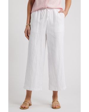 Caslon Wide Leg Crop Linen Pants - White
