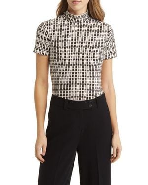Anne Klein Geo Print Short Sleeve Mock Neck Top - Multicolor