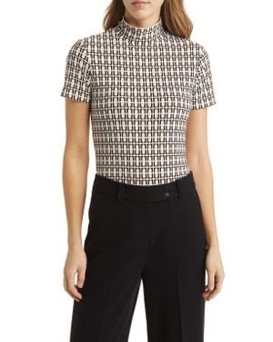 Anne Klein Geo Print Short Sleeve Mock Neck Top - Multicolor