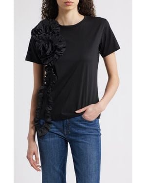 NIKKI LUND Peony Floral Appliqué Top - Black