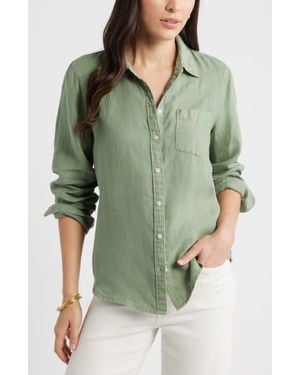 Caslon Casual Linen Button-Up Shirt - Green