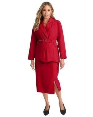Jessica London Belted Skirt Suit - Red