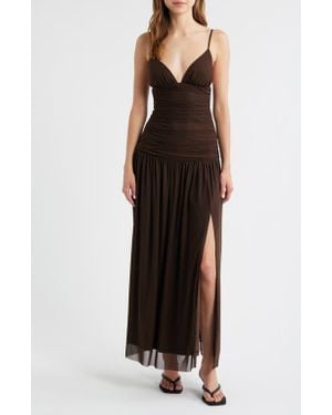 Rare London Ruched Drop Waist Sleeveless Gown - Black