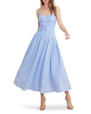 FREEMARKET Smocked Bodice Cotton Blend Sundress - Blue