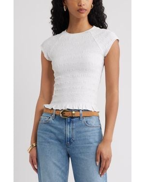 Open Edit Cap Sleeve Smocked Top - White