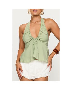 Princess Polly Gadot Ruched Halter Top - Green