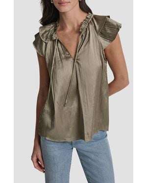 DKNY Pleated Tie Front Satin Top - Natural