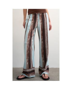 TOPSHOP Stripe Linen Blend Pants - Brown