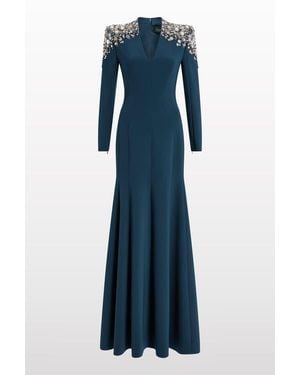 Jenny Packham Nila Beaded V-Neck Maxi Dress - Blue