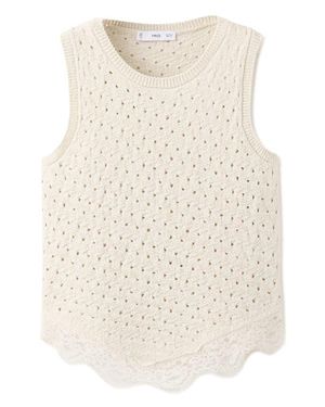 Mango Gala Lace Trim Sleeveless Pointelle Sweater - Natural