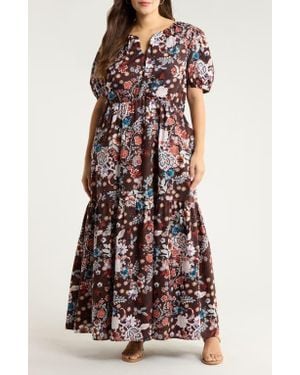 Sugarlips Journee Floral Print Puff Sleeve Maxi Dress - Brown