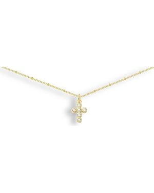 Emma Rae Round Cubic Zirconia Mini Cross Pendant Necklace - Metallic