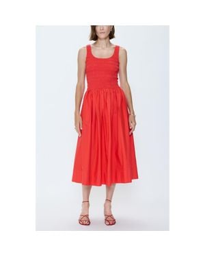 Pistola Alessia Smocked Drop-Waist Stretch Cotton Midi Dress - Red