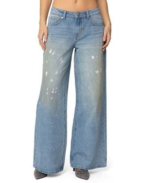Edikted Paint Splatter Wide Leg Jeans - Blue