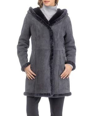 Gorski Genuine Shearling Parka With Whipstitch Trim - Gray