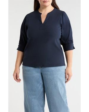 Wit & Wisdom Mixed Media Puff Sleeve Top - Blue