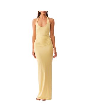 SNDY'S Lexi Beaded Twist Halter Neck Maxi Dress - Yellow