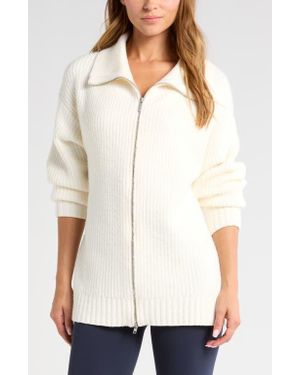 Zella Cozy Knit Zip-Up Cardigan - White