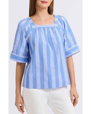 Foxcroft Stripe Cotton Top - Blue