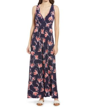 Loveappella Floral Jersey Maxi Dress - Purple