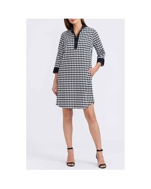 Foxcroft Sloane Houndstooth Shirtdress - Blue