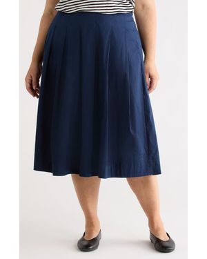 Caslon Stretch Cotton Poplin Midi Skirt - Blue
