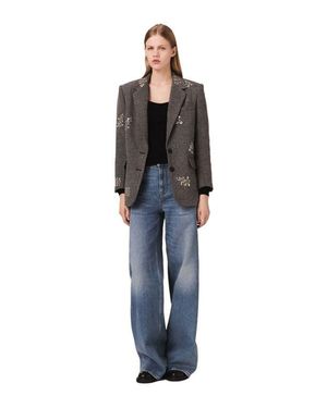 Maje Flower-Embroidered Wool Jacket - Black