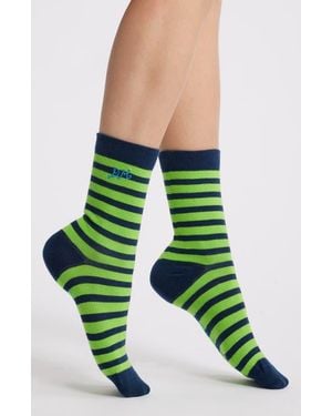 Damson Madder 2-Pack Stripe Organic Cotton Blend Crew Socks - Green