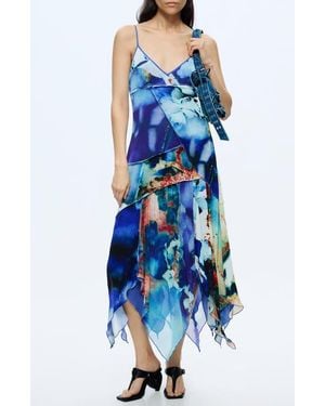 Desigual Sleeveless Handkerchief Hem Midi Dress - Blue