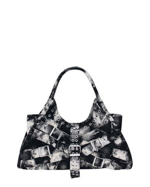Desigual Buckle Strap Denim Satchel - Black