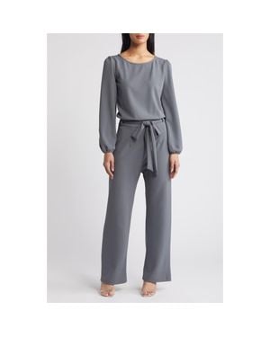 NIKKI LUND Laurie Long Sleeve Tie Waist Jumpsuit - Gray