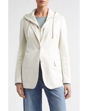 Eleventy Cotton Blend Knit Jacket With Hoodie Bib Inset - White
