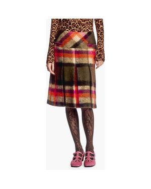 Anna Sui Brushed Wool Plaid Pleated Skirt - Red