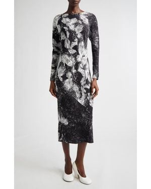 Dries Van Noten Davion Abstract Floral Long Sleeve Midi Dress - Black