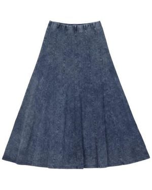 Spades Mineral Wash Panel Covered Elastic Waistband Panel Construction Maxi Skirt - Blue