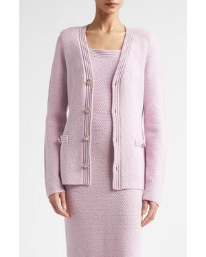 St. John Metallic Mouliné Cotton & Silk Blend Cardigan - Pink
