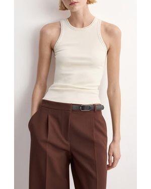 Mango Stud Trim Crewneck Rib Tank - White