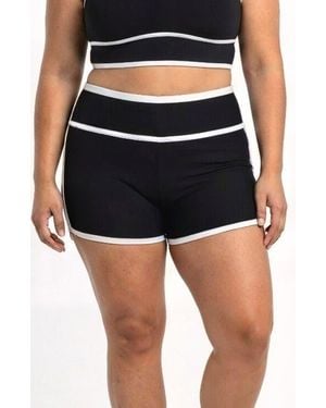 Calypsa Plus Size Swim Shorts Two-Toned Collection - Black
