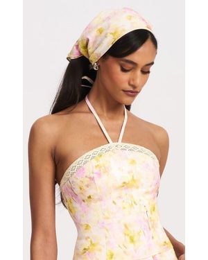 Miss Circle Spring Affair Print Linen Head Wrap Scarf - Pink